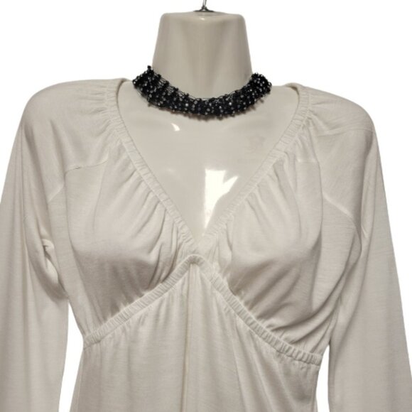 WHITE Long Sleeve Rayon V Neck Tunic Blouse Top Size S - Picture 3 of 10